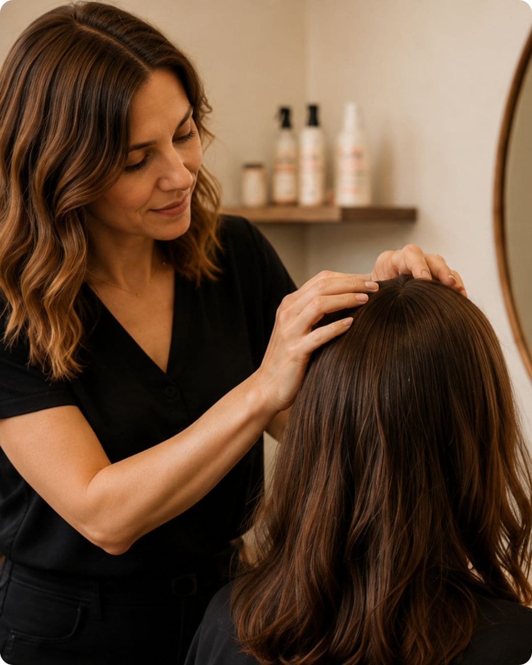 coiffeuse qui réalise un diagnostic antichute