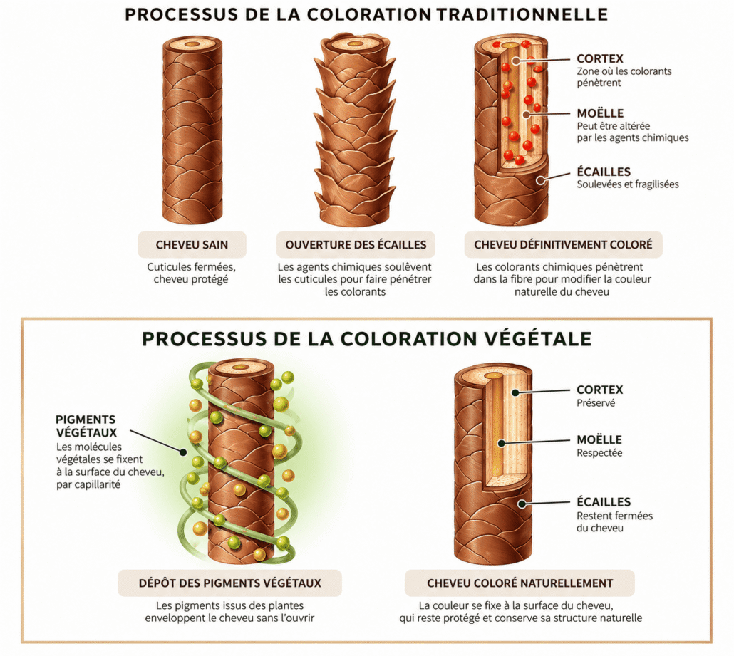 différence coloration végétale et coloration traditionnelle fonctionnement cheveu différence coloration végétale et coloration traditionnelle fonctionnement cheveu
